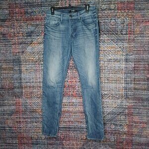 Hudson mens dark distressed Vaughn buttonfly Moto skinny ankle jeans 31x30